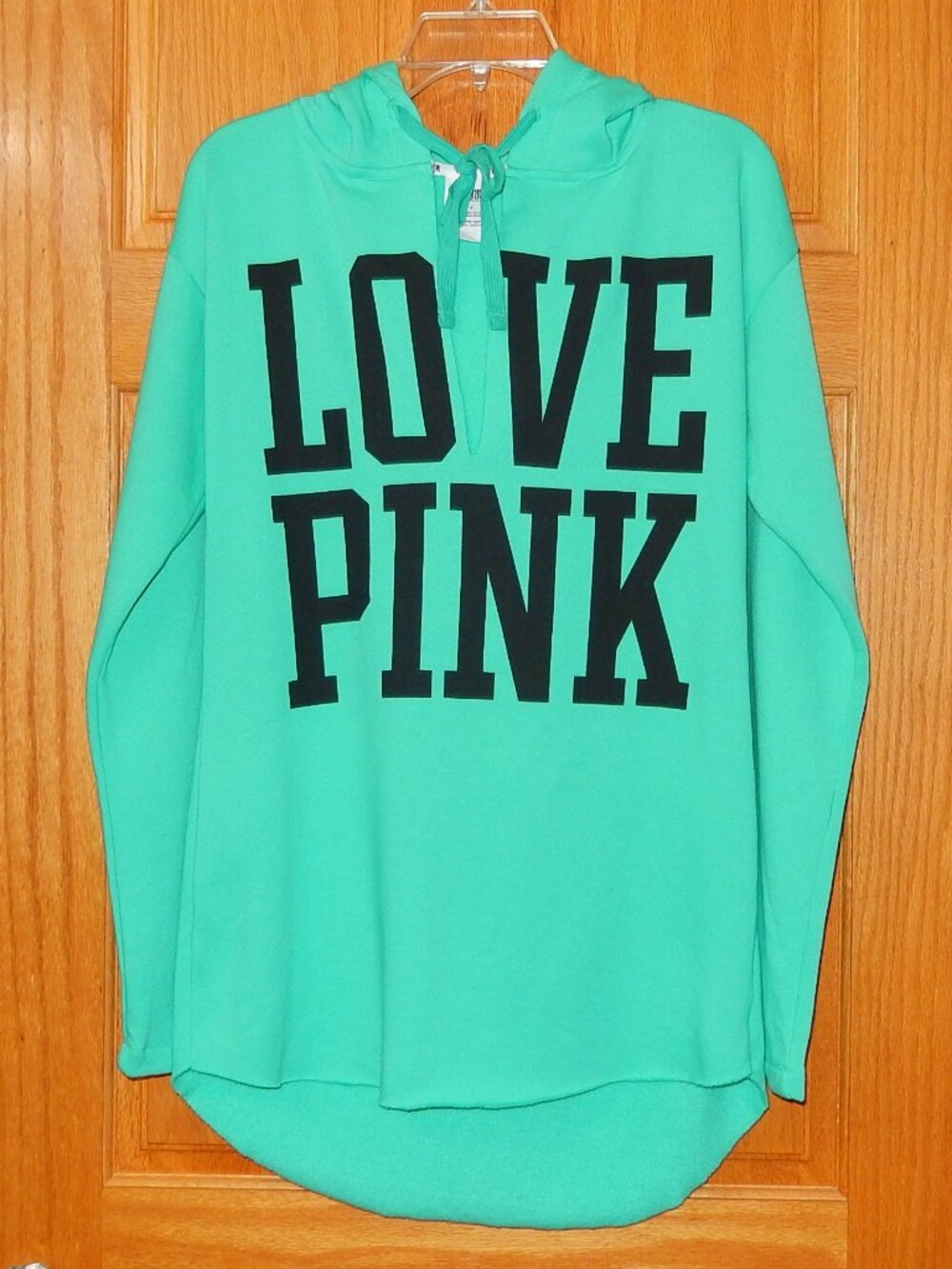 New Victoria's Secret Pink Pullover Tunic Top Hoodie Teal Black Logo Small